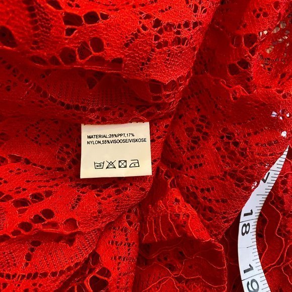 RED PEPLUM LACE RED BLOUSE SIZE M - Picture 5 of 8